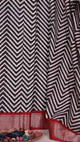 Black and Red Zigzag Chanderi Cotton Saree